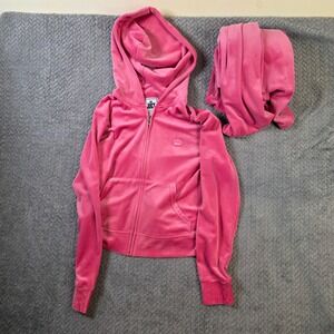 Juicy Couture Pink Velour Tracksuit Set Womens Medium Zip Hoodie Pants Y2K